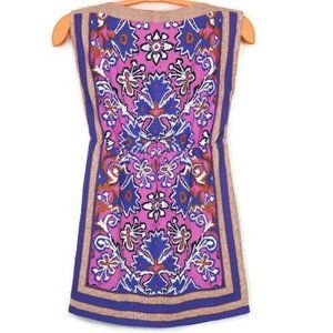 Ann Taylor Loft Boat Neck Scarf Dress Floral Pink Purple Sleeveless XS‎